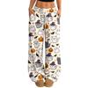 Women's Halloween Print Casual Wide Leg Pants with Drawstring Elastic Waist for Holiday Parties