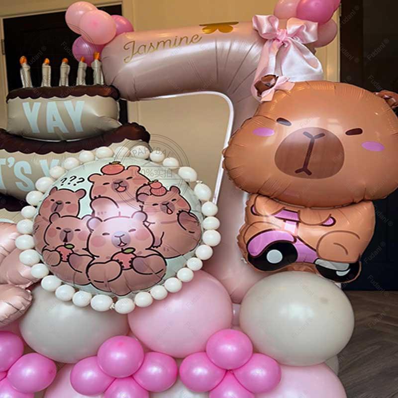 49pcs Cartoon Kawaii Capybara Shape Aluminium Film Balloon Kids Children Birthday Balloon Toy Baby Shower Globos Decora Supplies