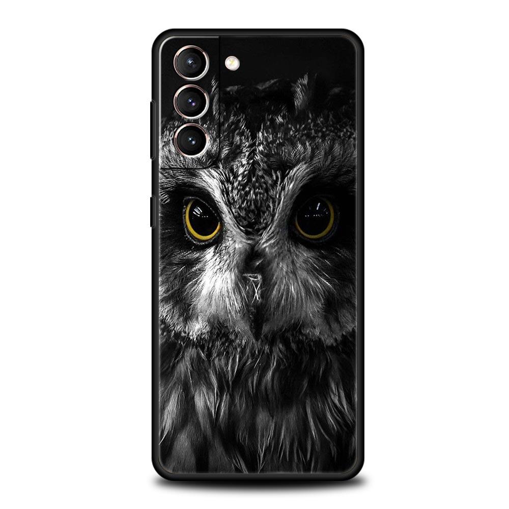 Phone Case For Samsung Galaxy S23 S22 Ultra S20 S21 FE 5G S10 S9 Plus S10E S8 Note 20 Black Cover Cartoon Girl Gifts Lovely Owl
