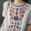 Koszulka bawełniana z haftem w stylu etnicznym dla kobiet na lato, retro, artystyczna, luźna, oversize'owa, wyszczuplająca, uniwersalna, z krótkim rękawem