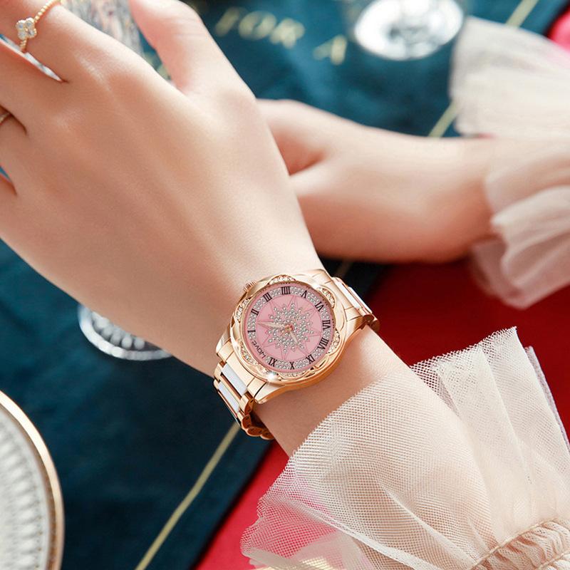 Women Quartz Watch Rhinestone Camellia Wrist Watches for Female Clock