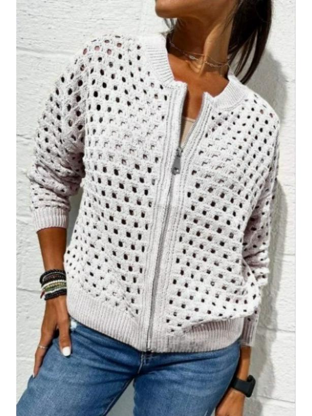 2025 Women's Casual Hollow Knit Zipper Jacket - European and American Style