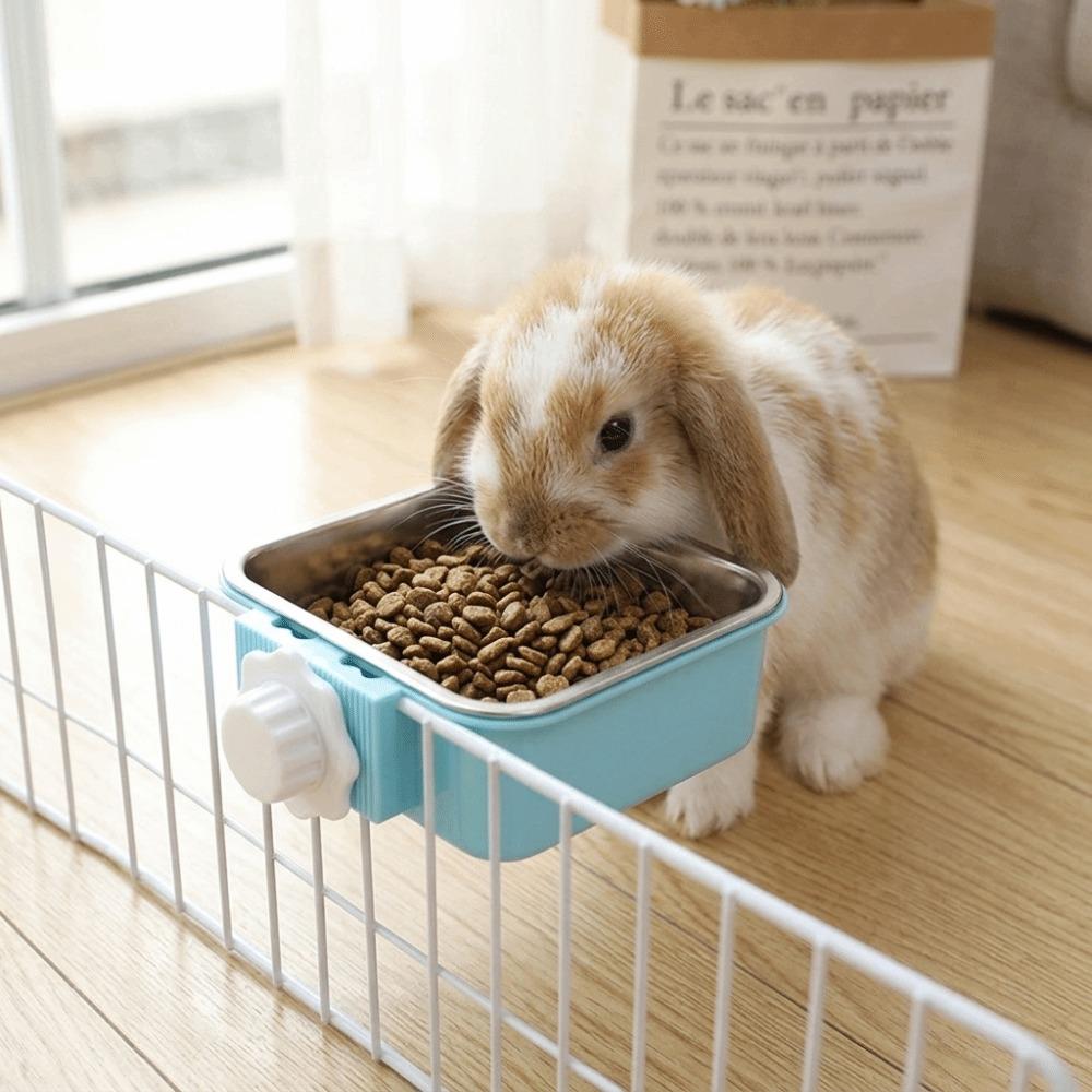 Metal Hanging Pet Bowl Square Shape Adjustable Mount Metal Dog Bowl Food Grade Detachable Inner Bowl Crate Mount Pet Bowl