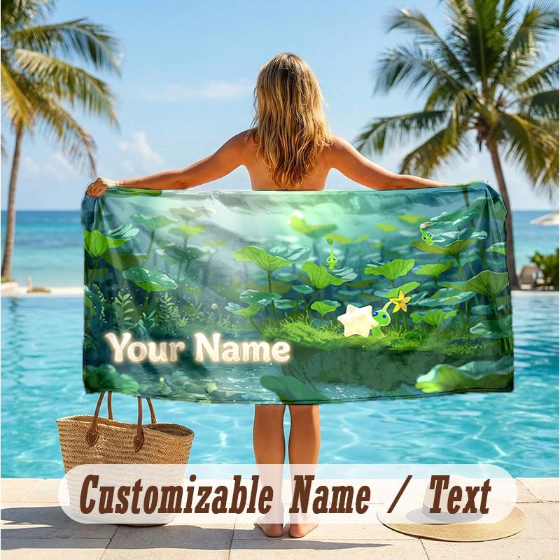 Custom Text Beach Towel, Soft Absorbent Swimming Multi-use TowelPikmin