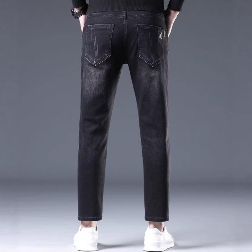 Spring Four Seasons New European, American and Hong Kong Elastic Slim Fit High Nine-point Straight Jeans Men's Trend