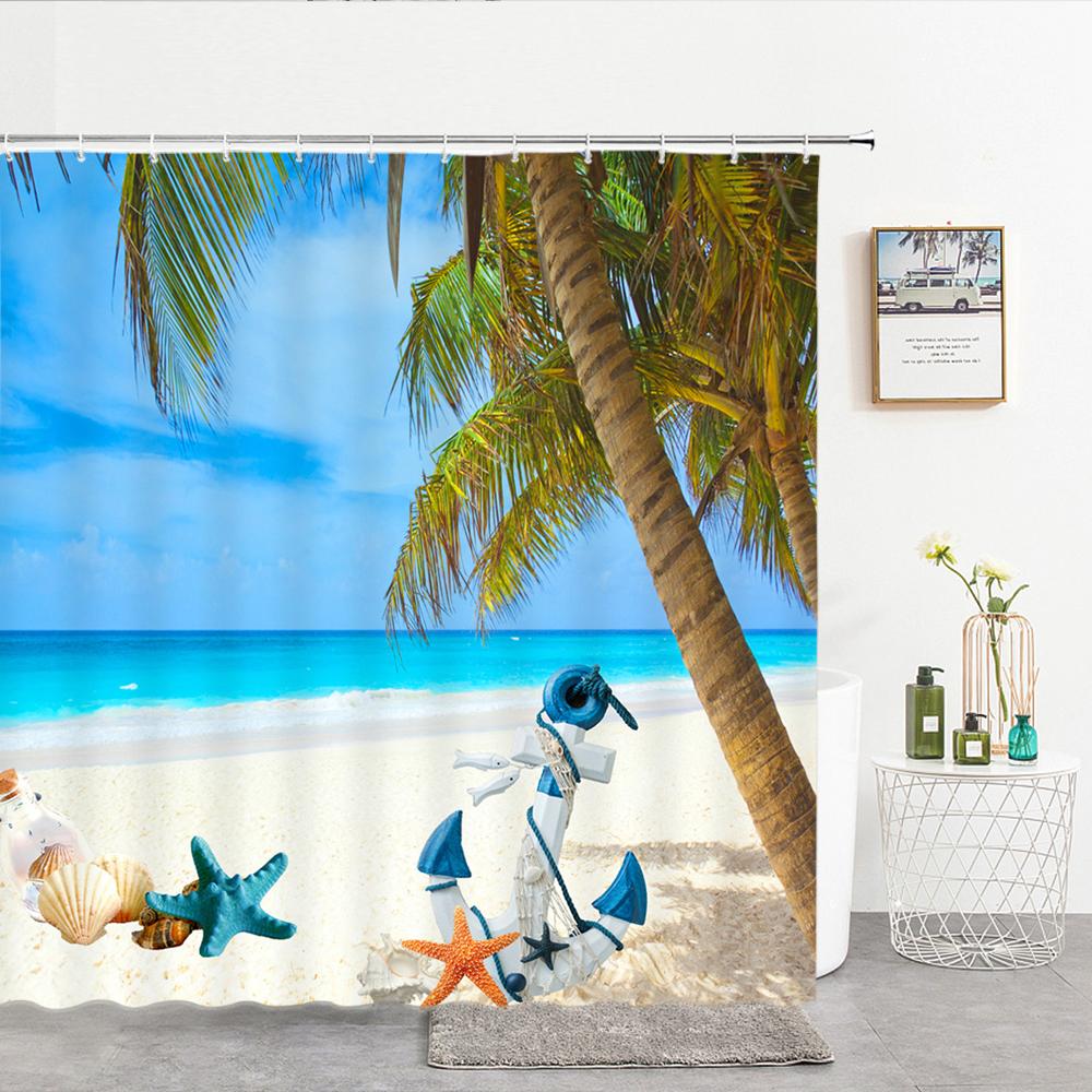 High Quality Sea Beach Shell Printed Shower Curtains starfish Bath Curtain Screen Waterproof Products Bathroom Decor with Hooks