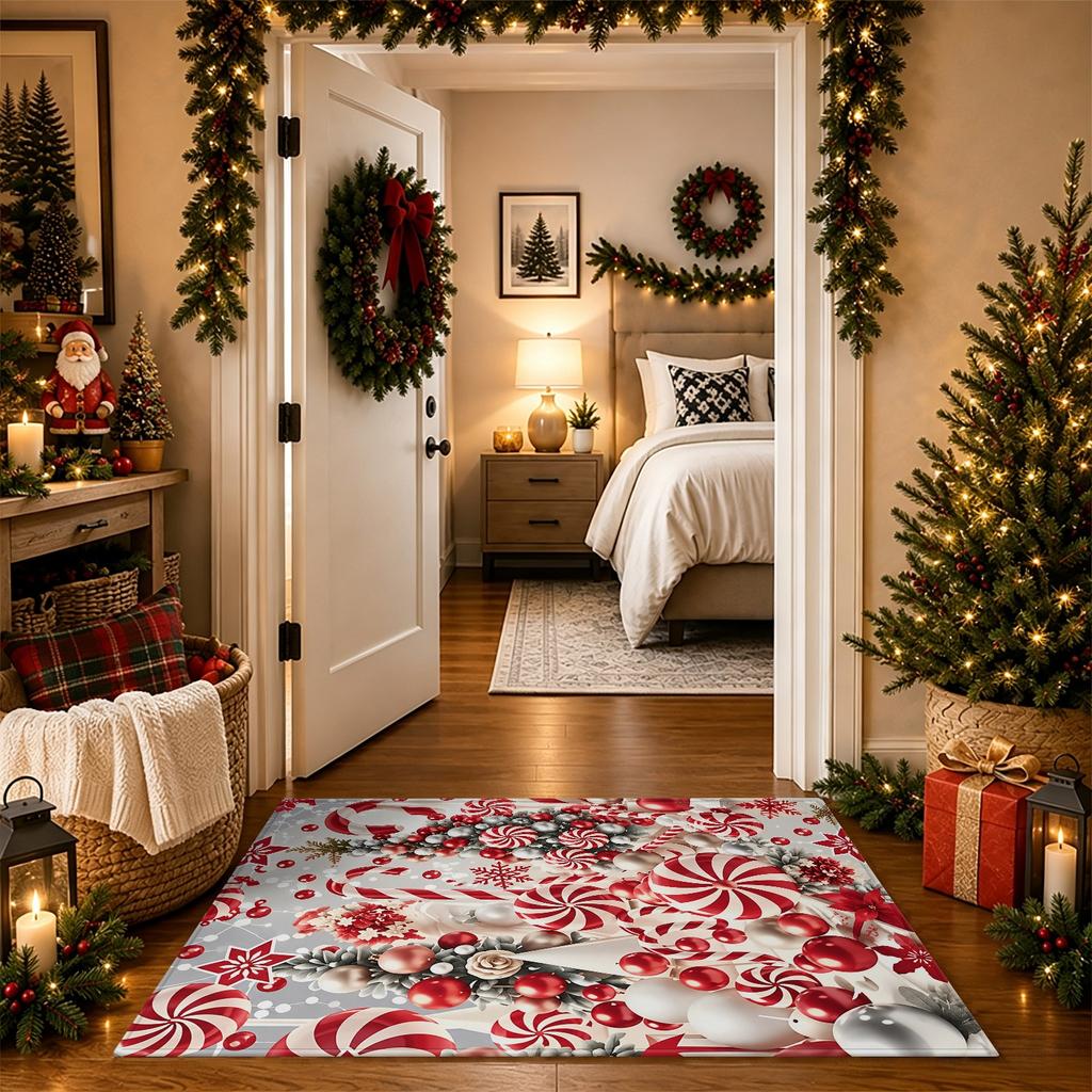 1pc 2D Flat Modern Xmas Rectangular Area Rug, Hand Washable Decor Floor Mat for Living Room, Bedroom, Dining Room
