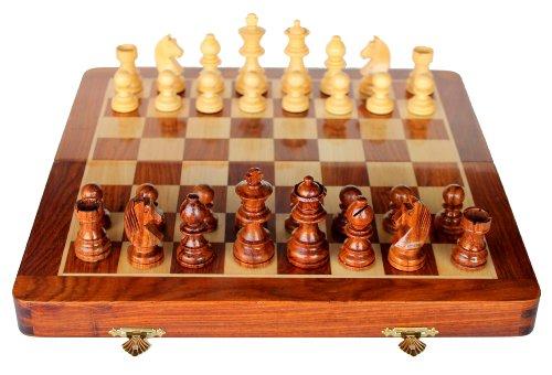 Stonkraft 14" X 14" Collectible Wooden Folding Chess Game Board Set + Wooden Magnetic Craft Pieces