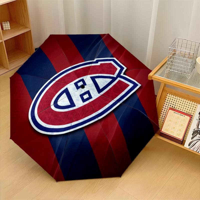Stampa Montreal Canadiens Auto 8?Ombrello Pieghevole con Stecche Resistente al Vento Leggero Ombrello Automatico per Viaggi Quotidiani