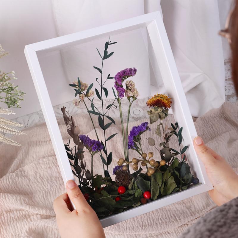 

Dry flower photo frame DIY three-dimensional hollow frame Double sided dried roses eternal flowers placing dried flowers decor 6inch.15x15