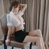 Ladies' Sexy Lingerie Sexy Perspective Cardigan Uniform Seductive and Sexy Hip Hugging Short Skirt Secretary Outfit