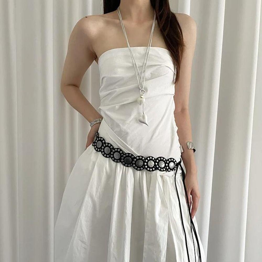 Vintage Women's Rivet Belt Black Coffee Dress Jeans Belt Leather Waist Belt  Waist Decoration