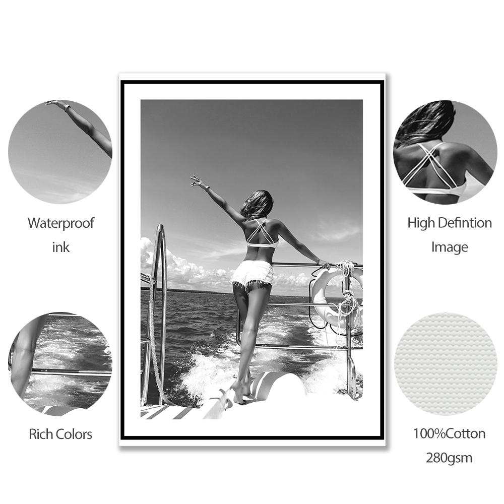 Girl Yacht Artistic Photos Black And White Poster Print Woman Sexy Seaside Nude Photography Wave Canvas Painting Room Home Decor