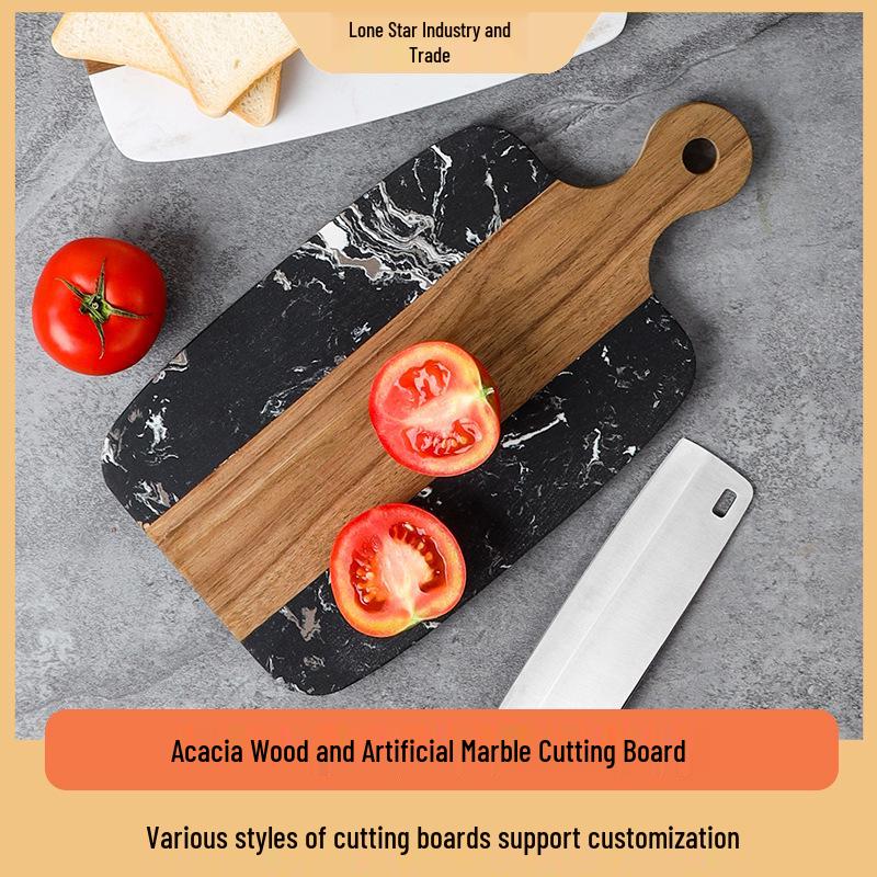

Acacia Wood & Marble Spliced Cutting Board - Versatile Chopping Block for Household and Vegetables Small, White, 35x18.5x1.2cm