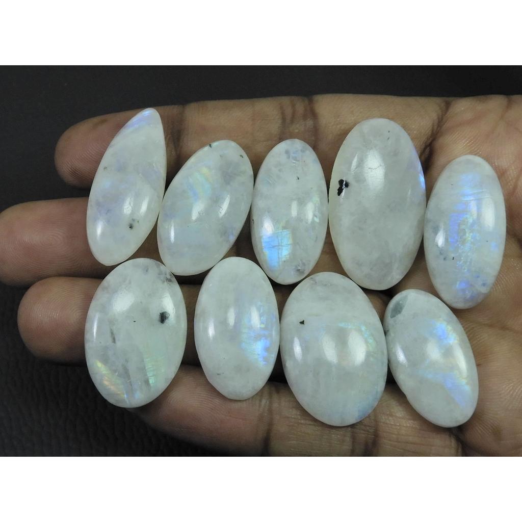 29-33MM Natural Rainbow Moonstone Oval Cabochon Loose Gemstone 09Pcs Lot C-530