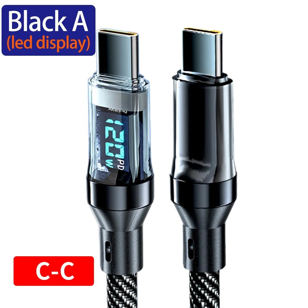 Cablu USB tip C de 120W cu afișaj LED Cabluri de încărcare super rapidă USB A/USB C la cablu de date tip C pentru iPhone Samsung Xiaomi