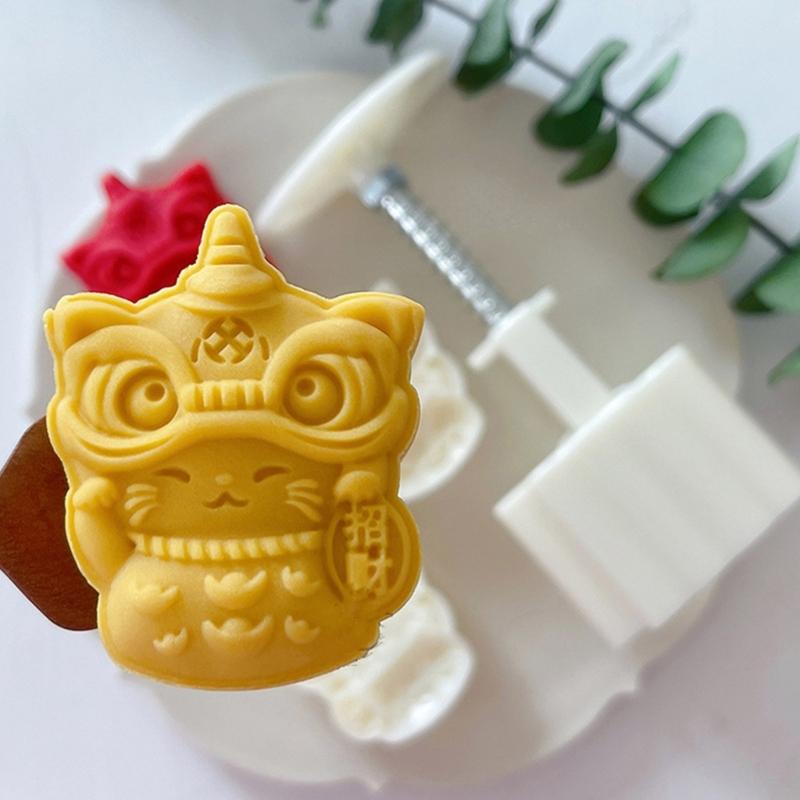 50g Delicate Mooncake Mold Set Lion Shape Exquisite Chinese Dessert Molds Baking Accessories Suitable for Festive Baking