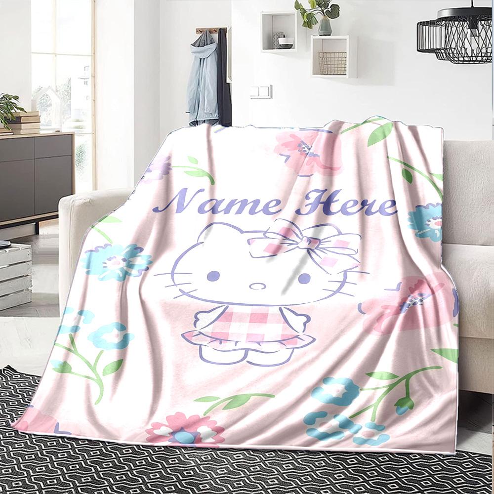 Customizable HelloKitty15 Throw Blanket – Personalized Name, All-Season Cozy Snug Blanket, Machine Washable, Personalized Blanket