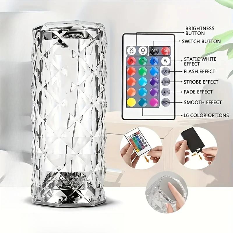 Crystal Lamp 16-Color Changing RGB Night Light  Lamp USB Romantic LED Rose Table Lamps  Bedroom Party Dinner Decor Light