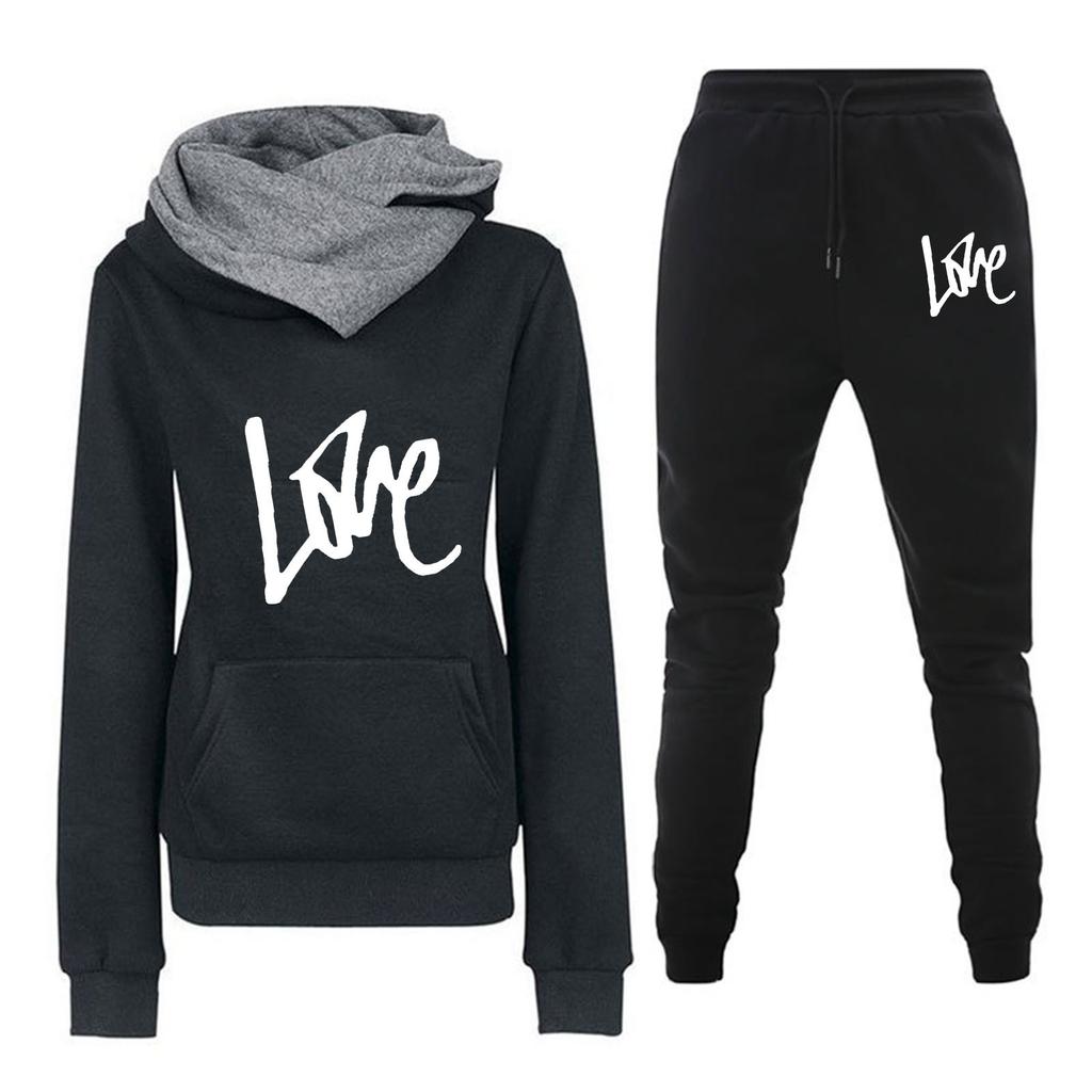 Spring and Autumn Winter Casual Sportswear Set with Love Letter Printed Women's Hoodie and Sweatshirt Set Trendy