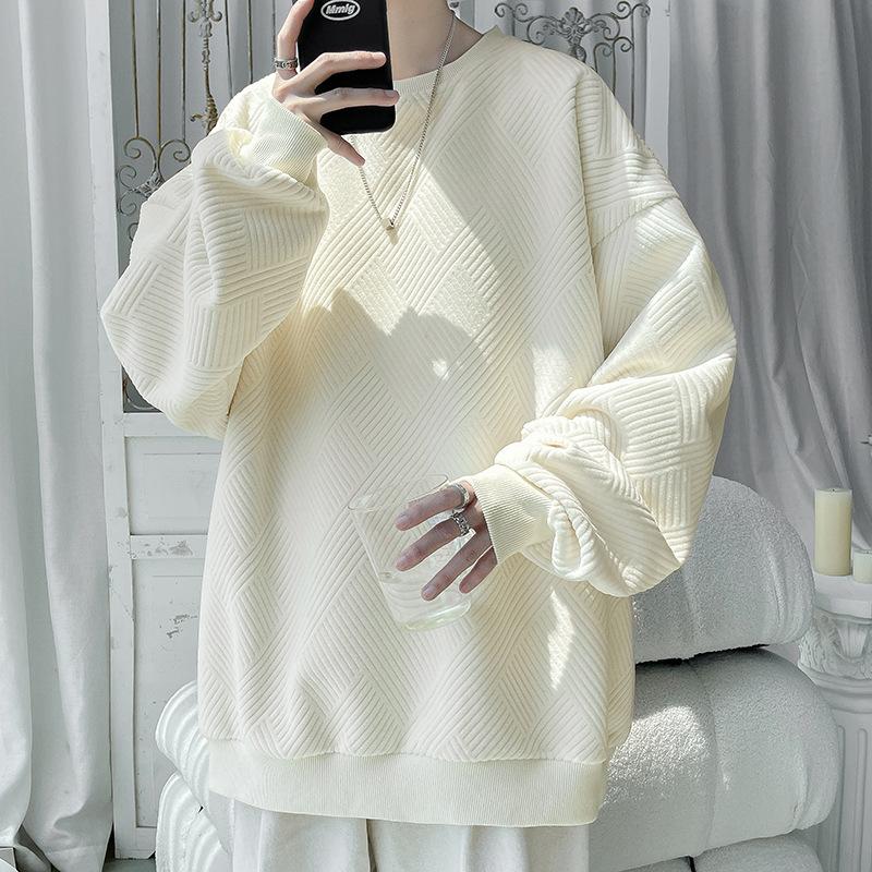 Hoodie Men Spring and Autumn New Casual Jacquard Long Sleeve Crew Neck Coat Men's Blazer Men's Undercoat