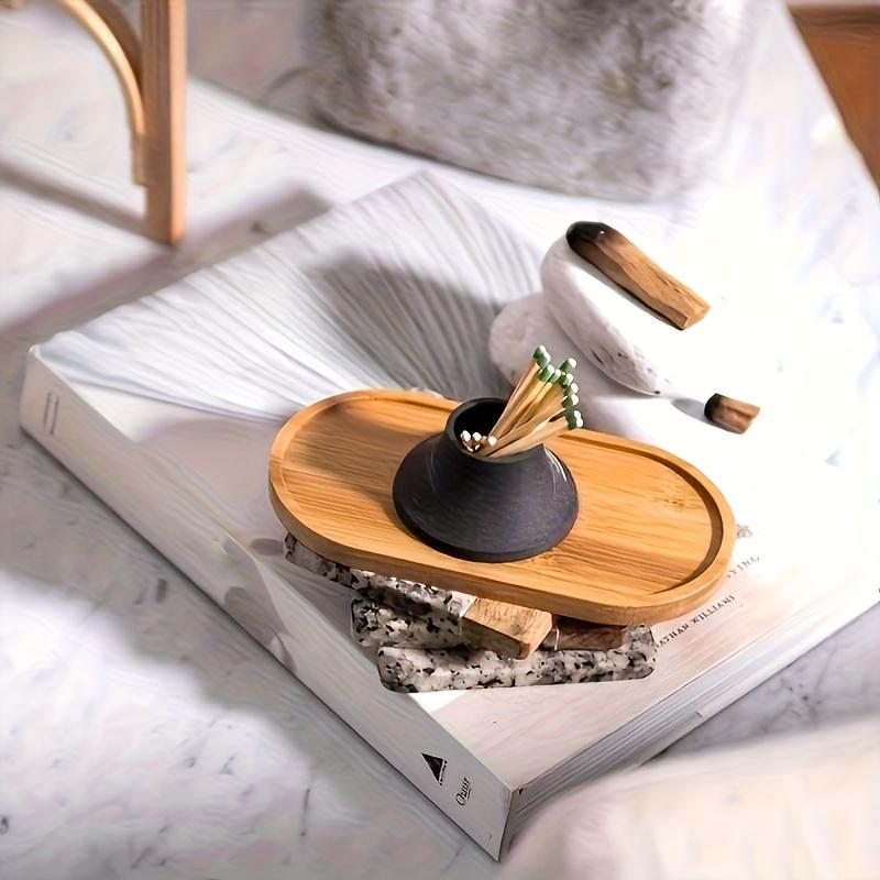 3 Pezzi Vassoio Ovale in Bambù - Piatti Multifunzione in Legno Massello per Tè, Trucco e Piante in Vaso Piccole, Scatola Decorativa Portaoggetti con Coperchio