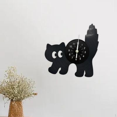 Nástěnné hodiny s kreslenou černou kočkou, dekorativní závěsná ozdoba, kreativní design, bytová dekorace, ne
