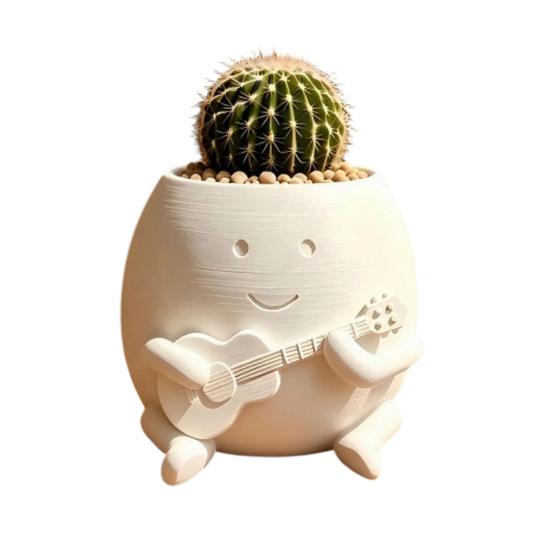 Guitarist Big Head Planter Face Flower Cute Smiling Pot