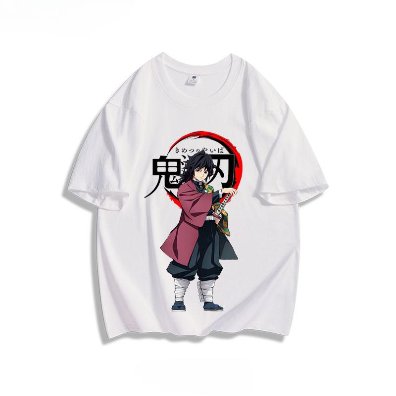 Popular anime demon slayer print 100% pure cotton short sleeved summer men's outdoor casual fashion comfortable streetwear