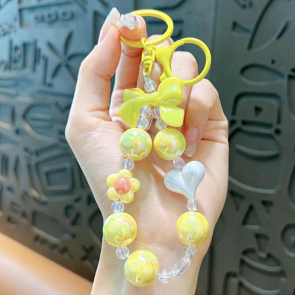 Cute Cartoon Beaded Lanyard & Wrist Strap with Keyring and Bag Charm for Little Girls