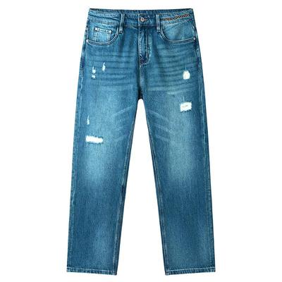 NVG·YOUNG Men's Distressed Straight-Leg Tencel Jeans
