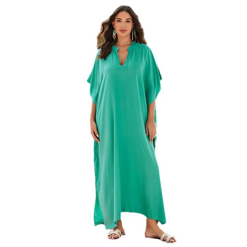 Women's Plus Size Solid Color Rayon Resort Dress & Beach Cover-Up