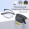 Metal Frame Photochromic Anti-Blue Bifocal Reading Glasses Men'S Eye Protection Blue Light Blocking Vintage Square Frame Eyewear