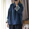 Johnature Linen Lapel Vintage Style Loose Shirt Autumn Woman Long Sleeves Splicing Contrast Color Shirt