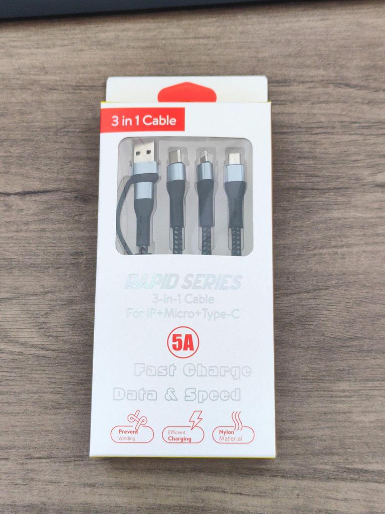 100W Fast Charging 3-in-1 Data Cable for Apple, Type-C, and Huawei Devices