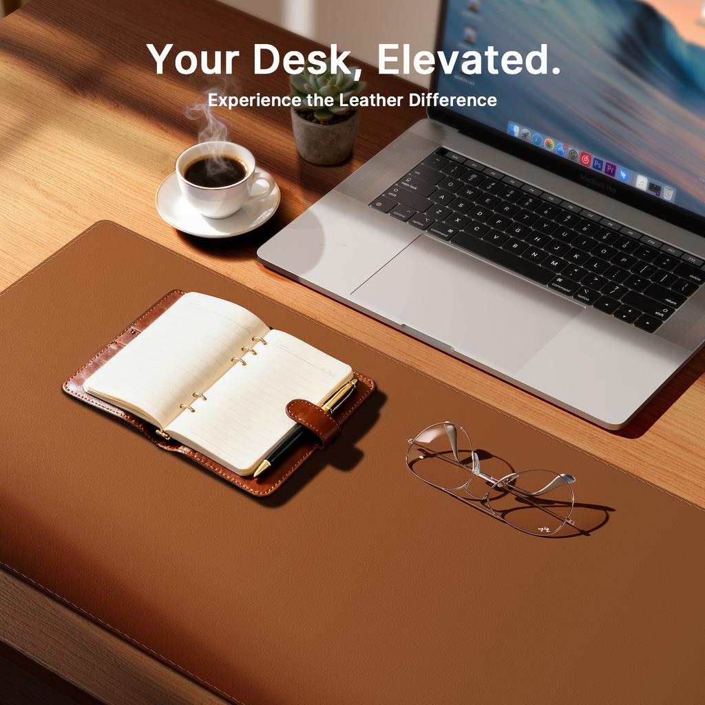 Desk Pad Protector, Mouse Pad, Desk Mat, Non-Slip with Stitched Edges PU Leather Desk Blotter for Home School