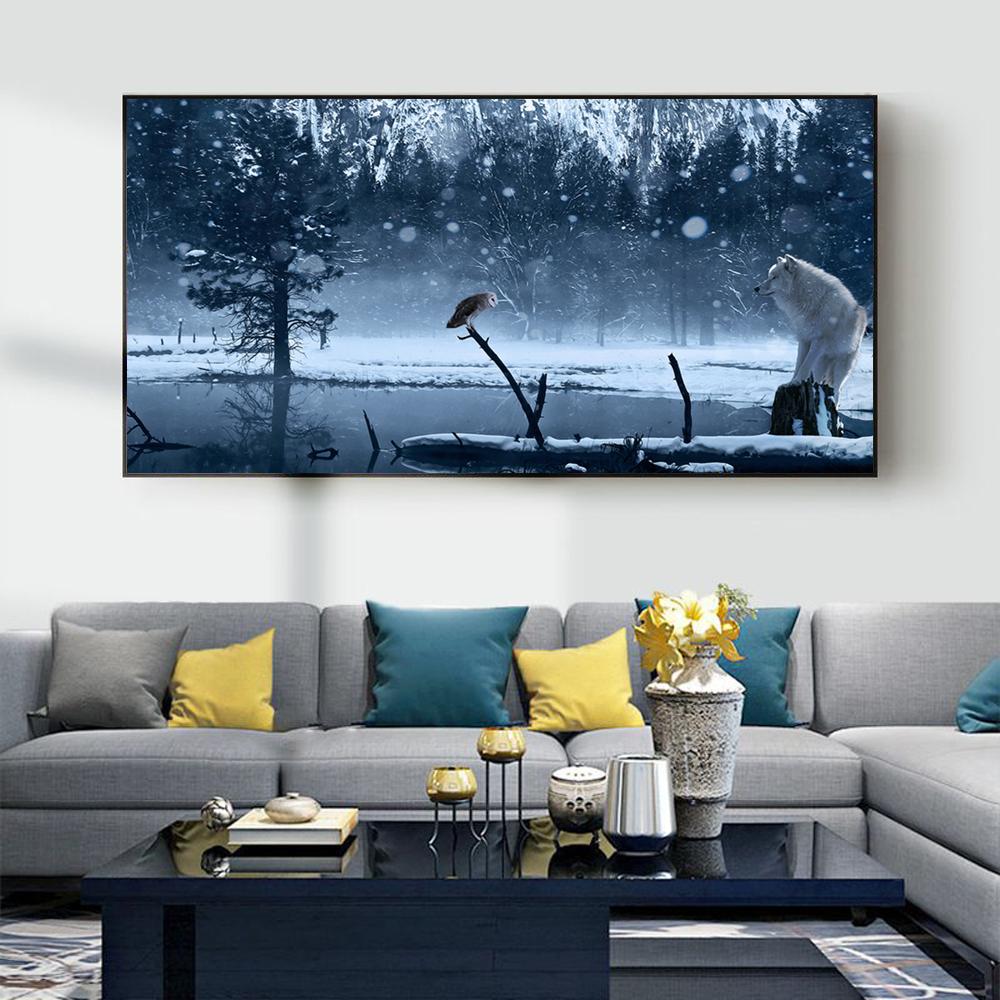 

Картина маслом с животными, сова в снегу, пейзаж, искусство, холст, картина, подарок, картина для гостиной, коридора, украшение дома, фреска без рамки 20*40cm