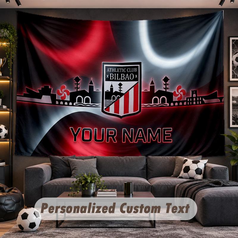 Athletic Bilbao FC Personalized Tapestry Support Custom Name, Wall Art Home Decoration
