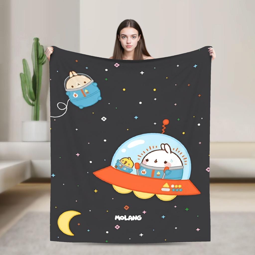 Cute Anime M-Molangs Blanket Fleece Spring Autumn Portable Ultra-Soft Throw Blankets for Home Office Bedspread