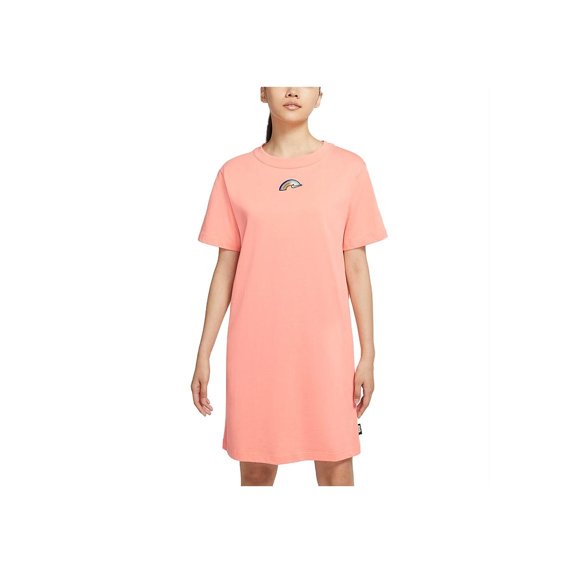 

Nike Спортивная одежда с радужной вышивкой, цветным блоком, логотипом, буквенным принтом, круглым вырезом, спортивное трикотажное платье с коротким рукавом, женские платья, темно-красный цвет DJ6202-641 M