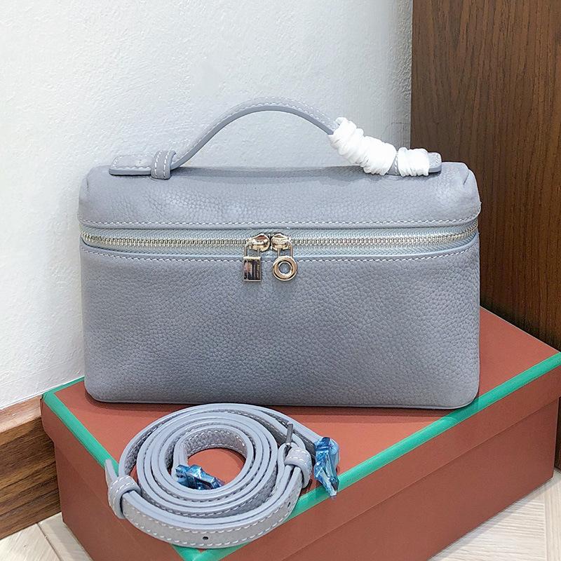 2025 New Gold Buckle Nubuckle Cowhide LP19 Lunch Box Bag Genuine Leather Versatile Small Square Bag Handheld One Shoulder Crossbody Bag for Women