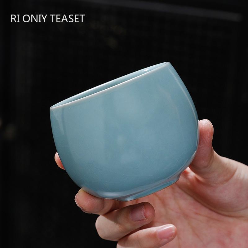 Chinese Tradition Ru Kiln Ceramic Tea Cup Handmade Ice Crack Teacup Household Tea Bowl Travel Personal Master Cup Tea Set