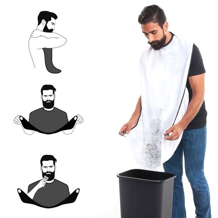Tablier à Barbe Bavoir à Barbe Tablier Rasage Cape de Barbier Bavoir Rasage avec Ventouse Blanc - Beard Trimming Catcher