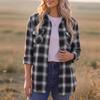 Women's Casual Plaid Long Sleeve Shirt Jacket with Lapel Collar for Everyday Wear