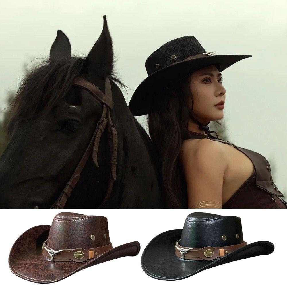 Vintage Kunstleder Cowboyhut Retro Breiter Rand Sonnenhut Western Cowboyhut Für Männer Frauen Unisex