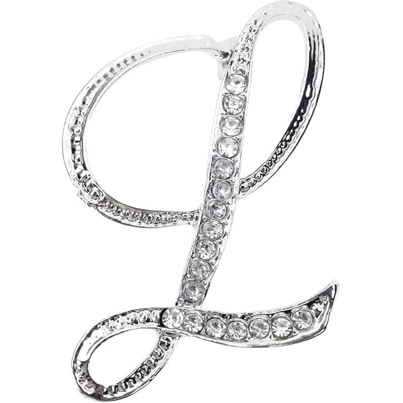 26 Letter Brooch Pins Small Silver Metal Rhinestone Crystal Initial A~Z Alphabet Brooch Lapel Pins for Men Women Girls Boys Birthday Christmas