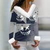 Women's Casual Long Sleeve V-Neck Halloween Print Top with Collar for Fall