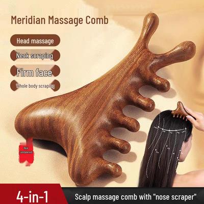 Oferta para Novos Clientes: Pente Massageador de Couro Cabeludo e Gua Sha 4 em 1 de Sândalo para Terapia e Desobstrução de Meridianos