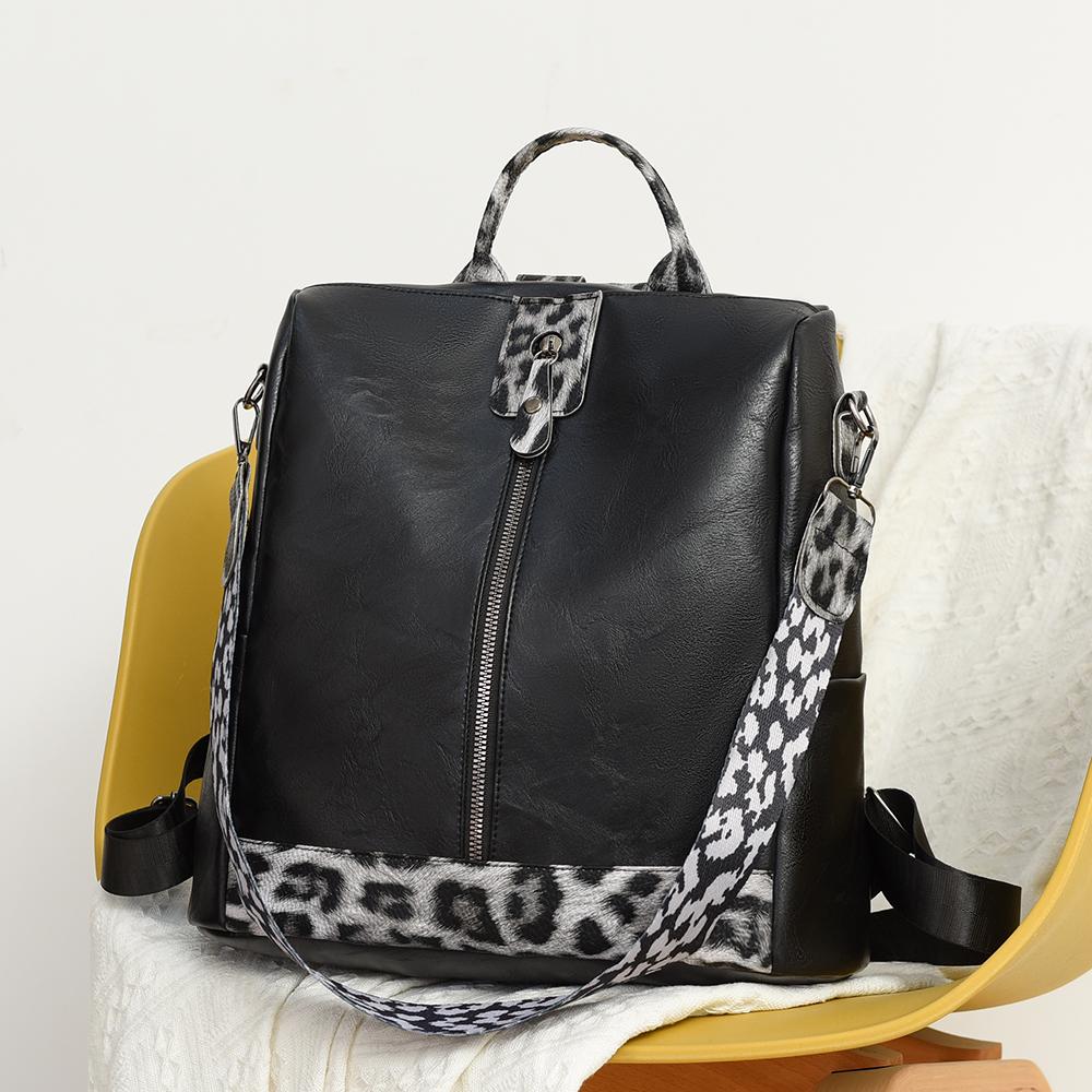 Rucsac de damă din piele moale cu imprimeu leopard, rucsac antifurt