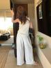 Women's Lemon Green Tea Relaxed Fit Elastic Waist Wide-Leg Pants - Slimming, Loose, Straight, Casual, Long (2026)